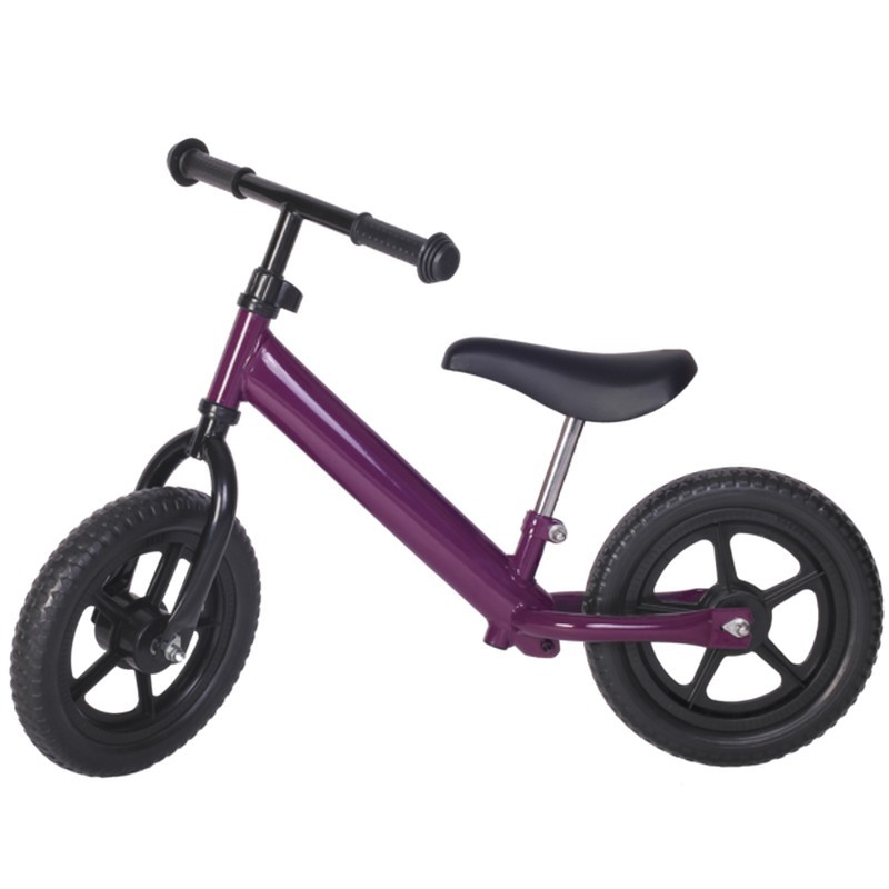 Bicicleta fara pedale violet cu jante negre