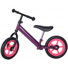 Bicicleta fara pedale violet cu jante roz